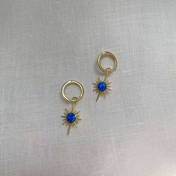 Koyu Mavi Opal Taşlı Kutup Yıldızı Küpe | 925 Gümüş - Fi Season