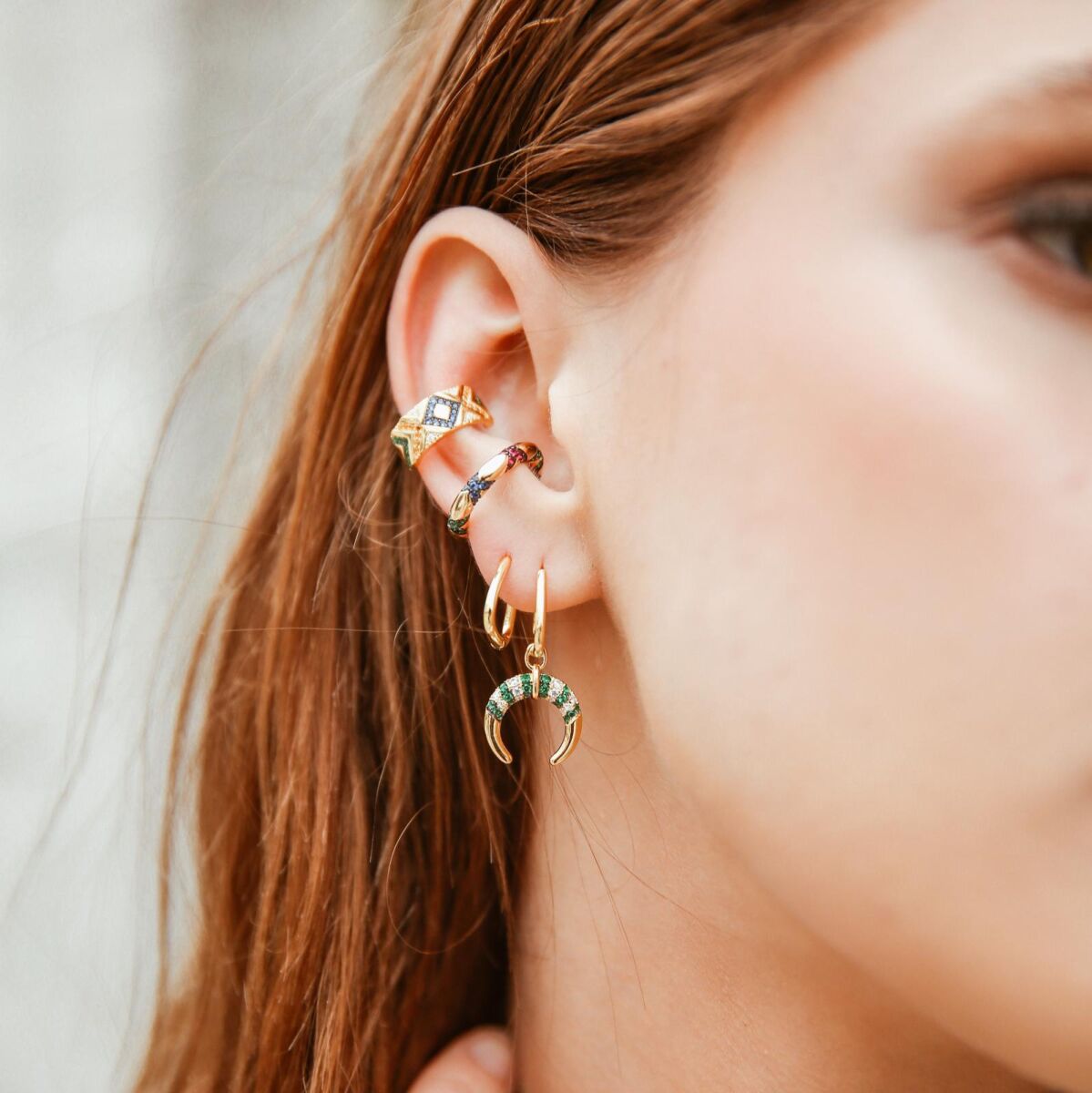 Lacivert Taşlı Kalın Ear Cuff | 925 Gümüş - 1