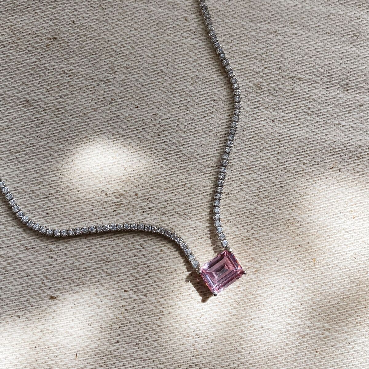 Pembe Taşlı Su Yolu Choker | 925 Gümüş - 1