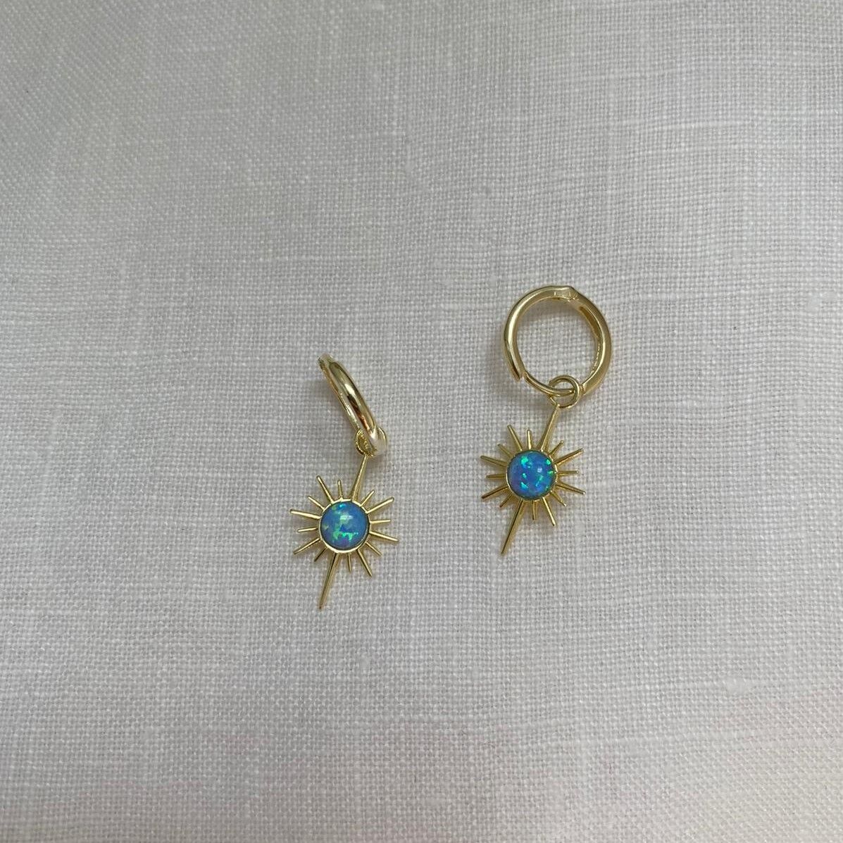 Mavi Opal Taşlı Kutup Yıldızı Küpe | 925 Gümüş - 1