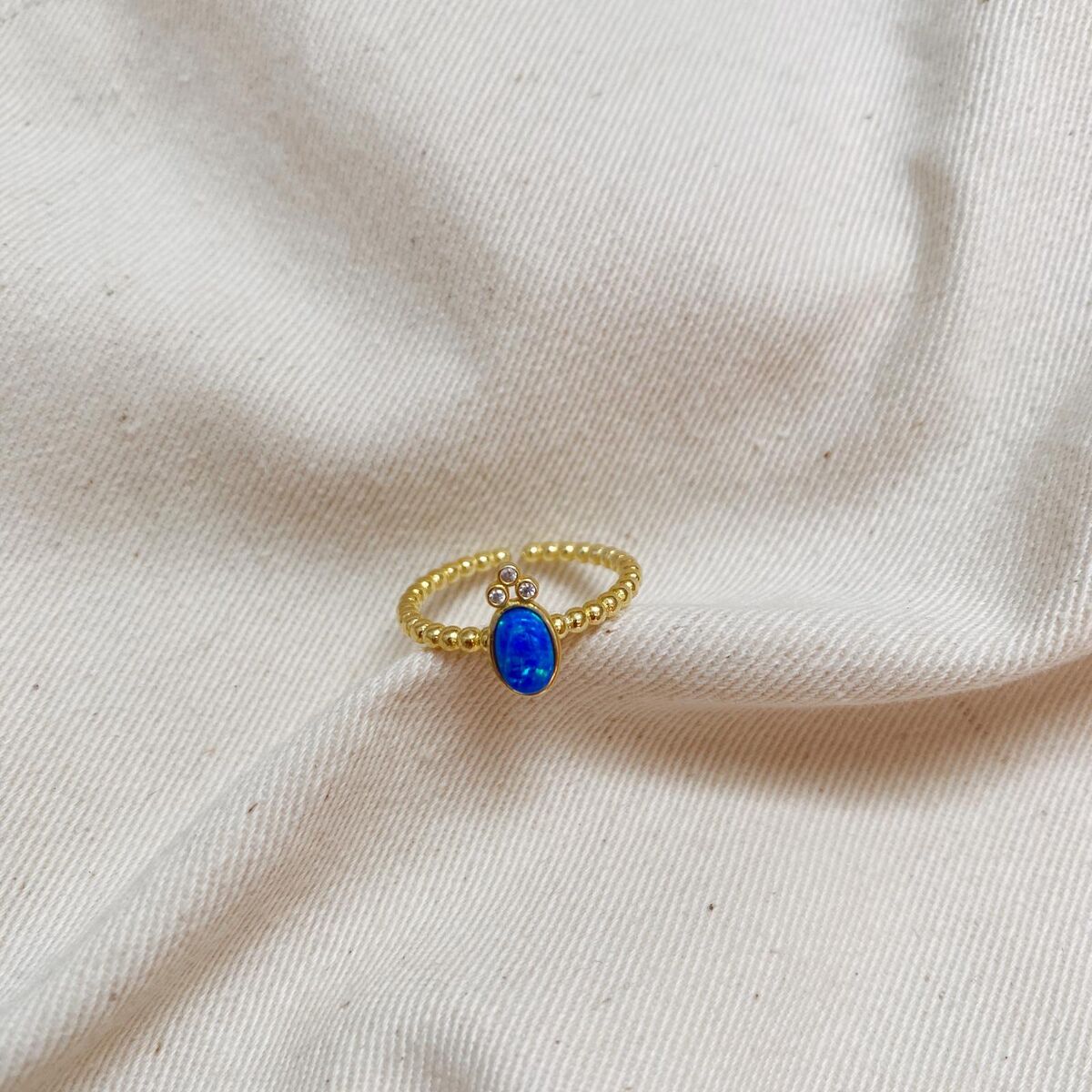 Mavi Opal Taşlı Oval Yüzük | 925 Gümüş - 1