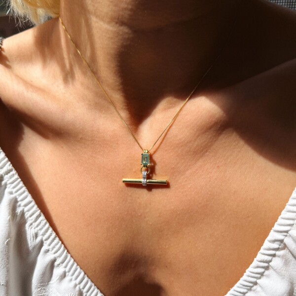 Mavi Taşlı Çubuk Kolye | 925 Gümüş - 2