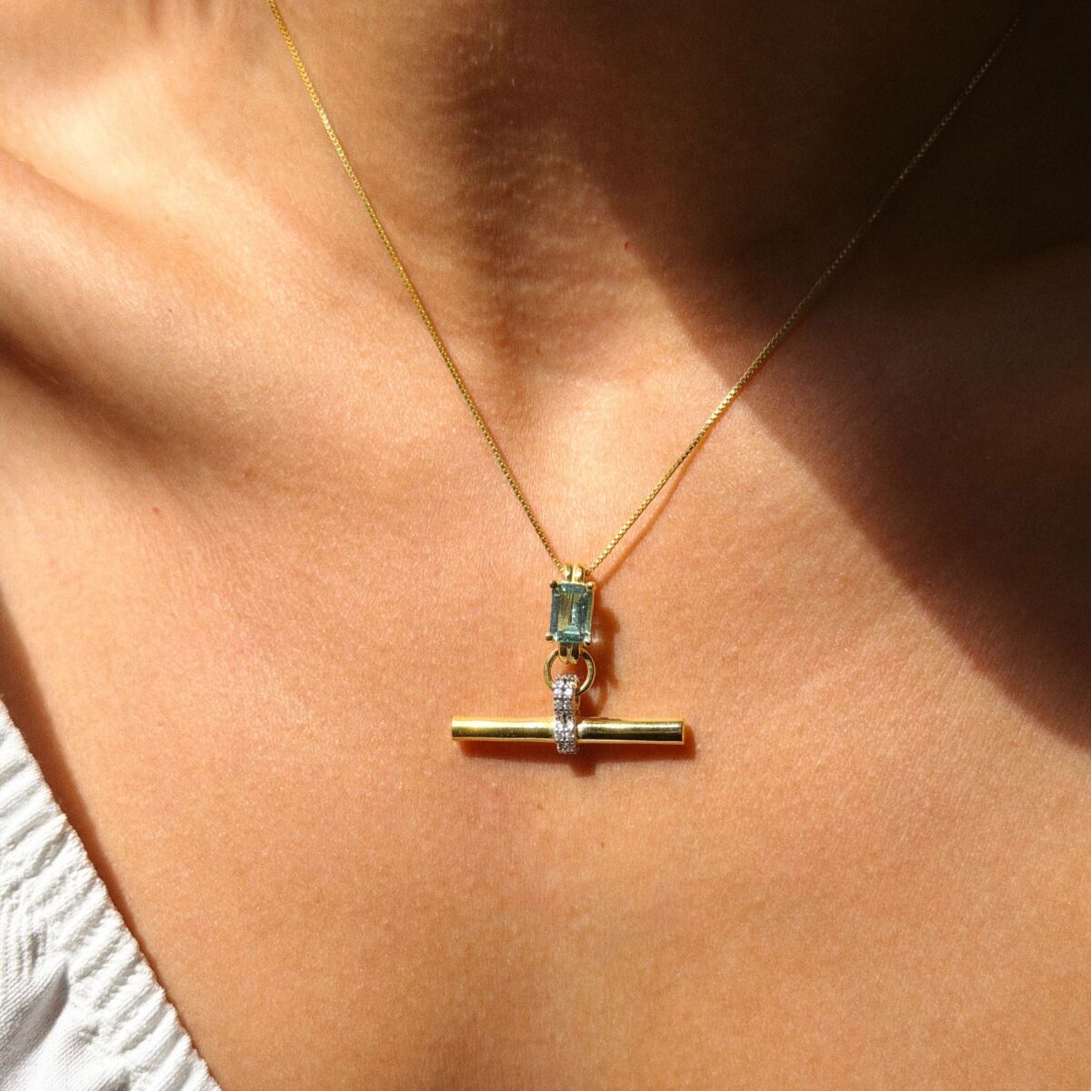 Mavi Taşlı Çubuk Kolye | 925 Gümüş - 1