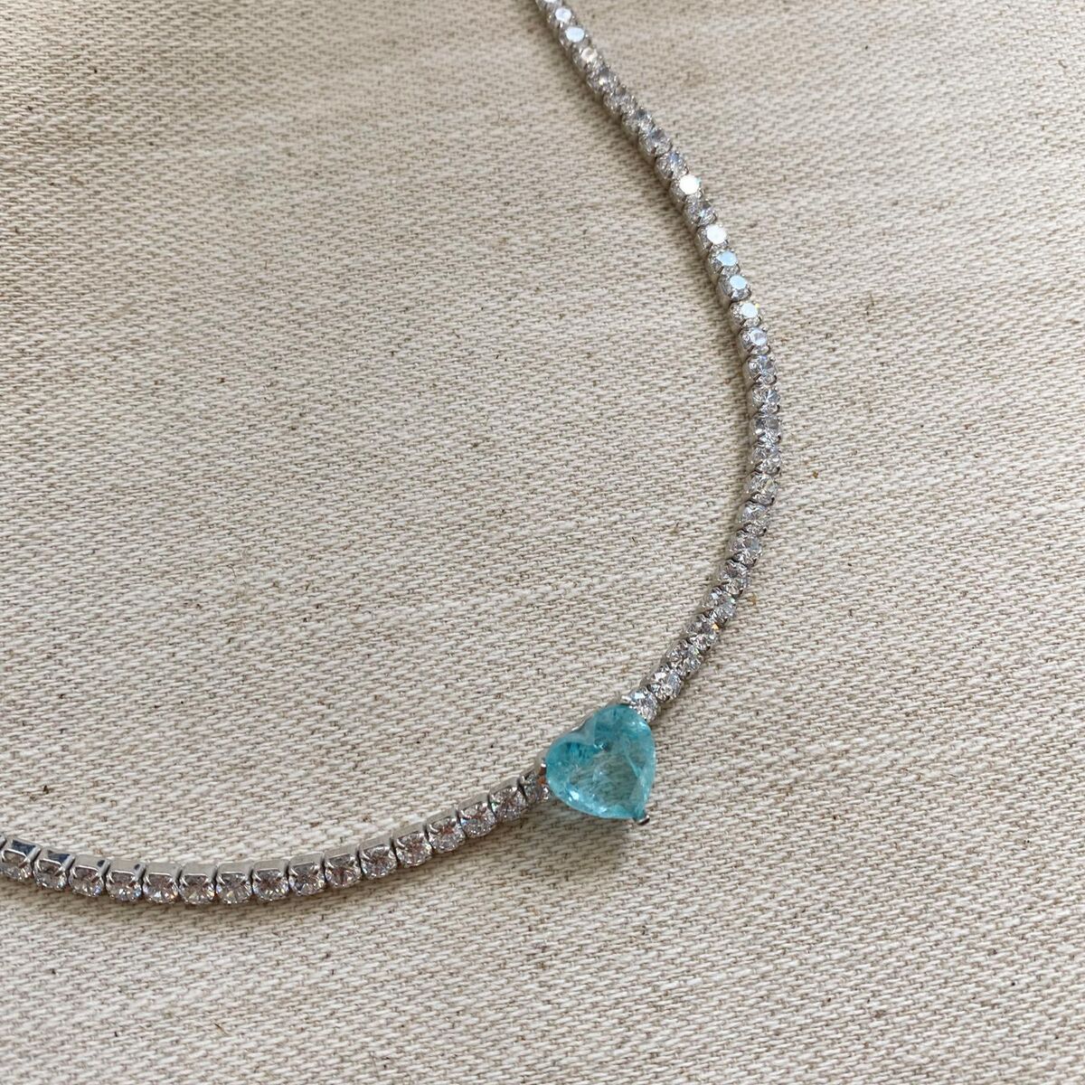 Mavi Taşlı Kalp Su Yolu Choker | 925 Gümüş - 1