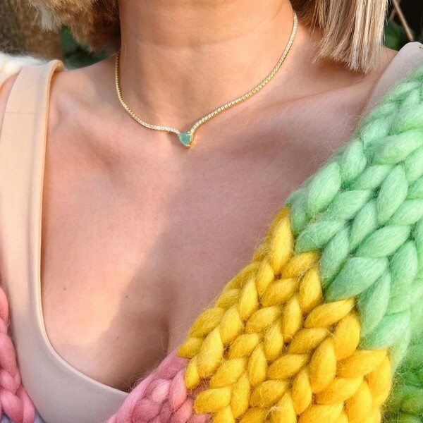 Mavi Taşlı Kalpli Su Yolu Choker | 925 Gümüş - 1