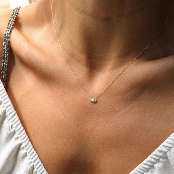 Minik Taşlı Baget Kolye | 14 Ayar Altın - 1