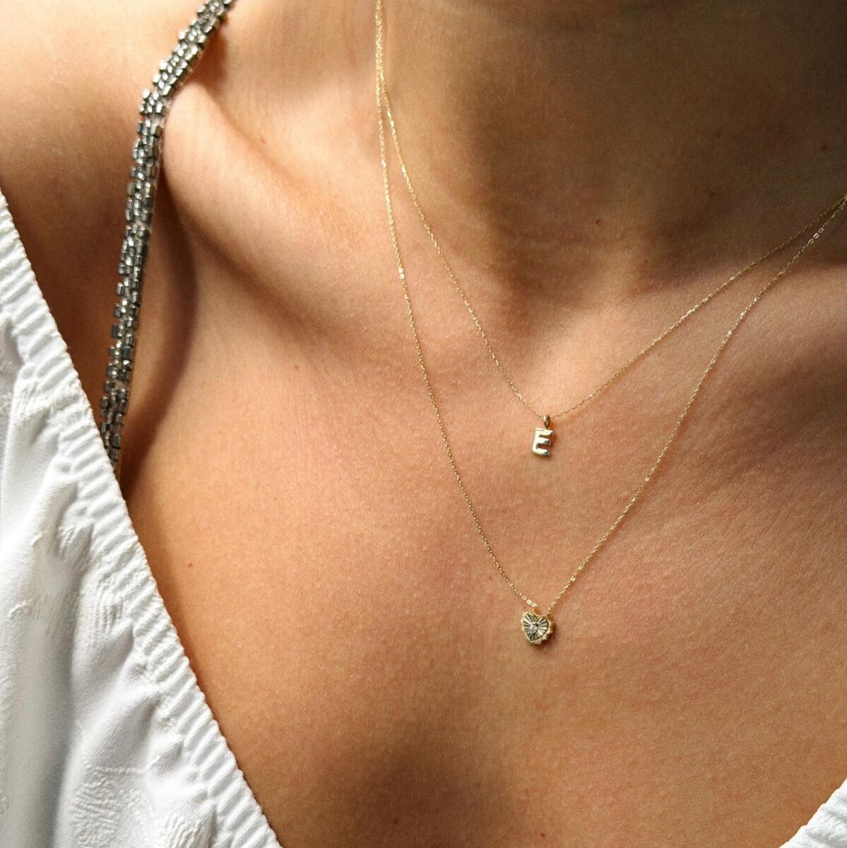 Minik Taşlı Kalp Kolye | 14 Ayar Altın - 1