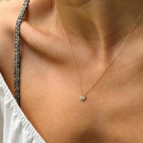 Minik Taşlı Kalp Kolye | 14 Ayar Altın - 4