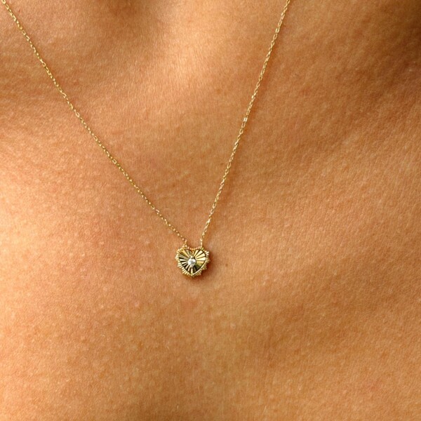 Minik Taşlı Kalp Kolye | 14 Ayar Altın - 3
