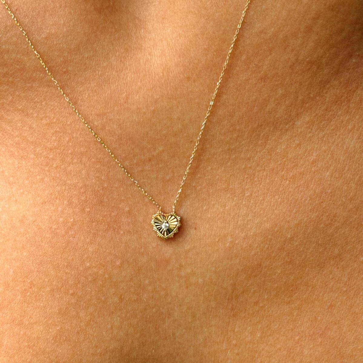 Minik Taşlı Kalp Kolye | 14 Ayar Altın - 3