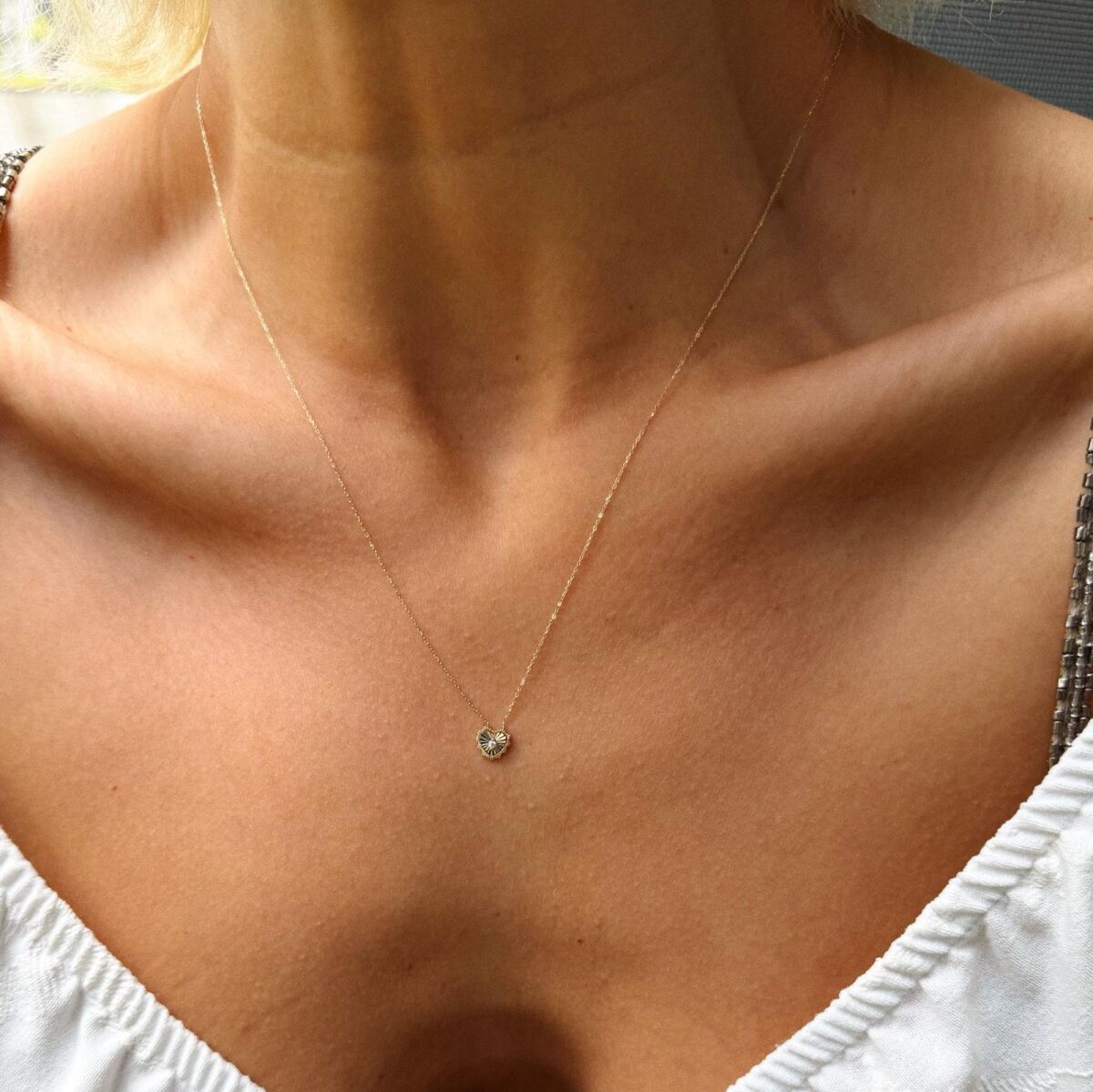 Minik Taşlı Kalp Kolye | 14 Ayar Altın - 2