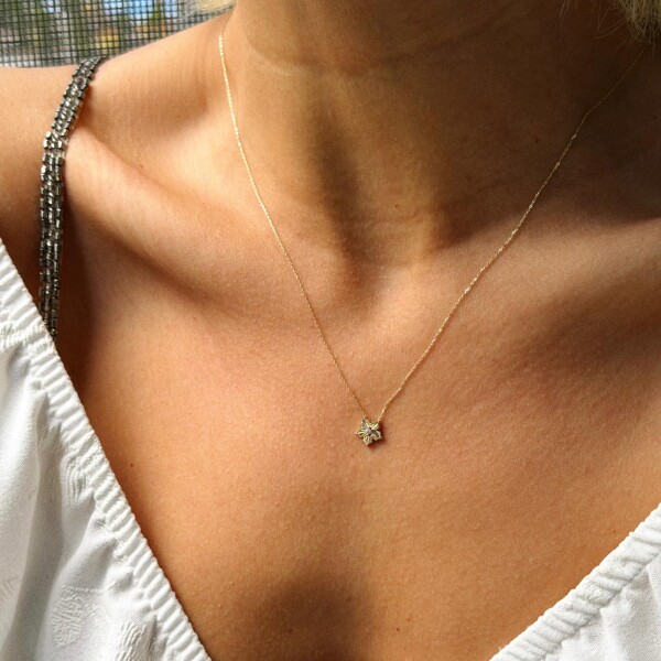 Minik Taşlı Yıldız Kolye | 14 Ayar Altın - 1