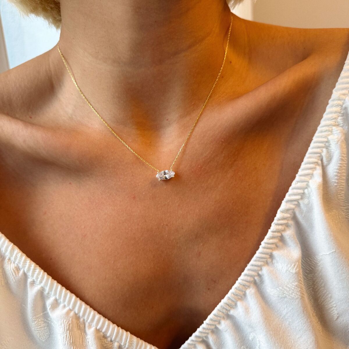 Mozanit Badem Taşlı Kolye | 925 Gümüş - 1