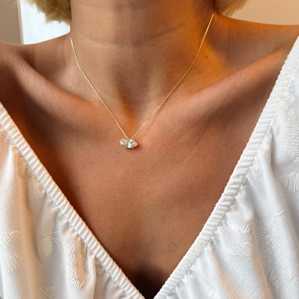 Mozanit Taşlı Badem Kolye | 925 Gümüş - 1