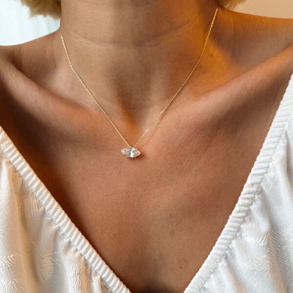 Mozanit Taşlı Badem Kolye | 925 Gümüş - Fi Season (1)