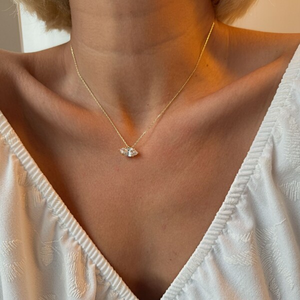 Mozanit Taşlı Badem Kolye | 925 Gümüş - 3