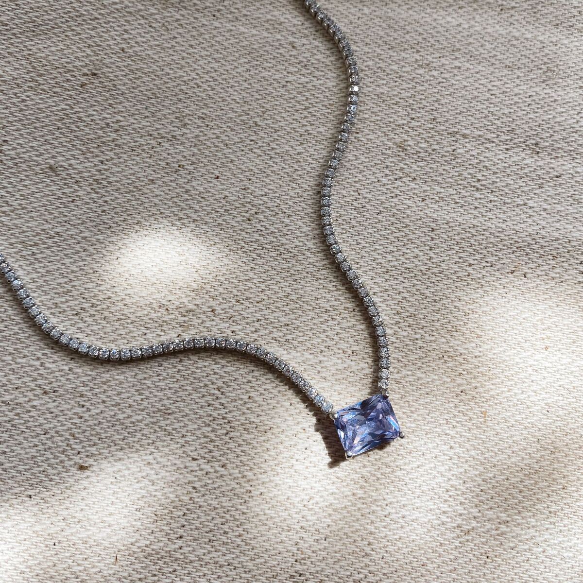 Lila Baget Taşlı Su Yolu Choker | 925 Gümüş - 2