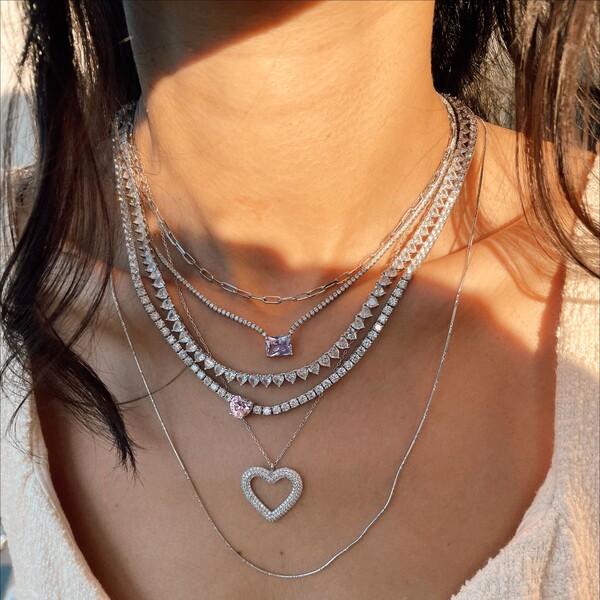Lila Baget Taşlı Su Yolu Choker | 925 Gümüş - Fi Season