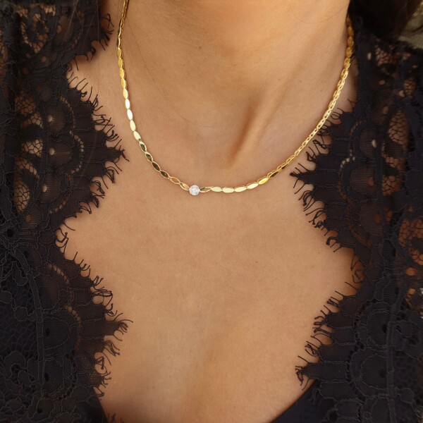Ortası Daire Taşlı Choker | 925 Gümüş - Fi Season