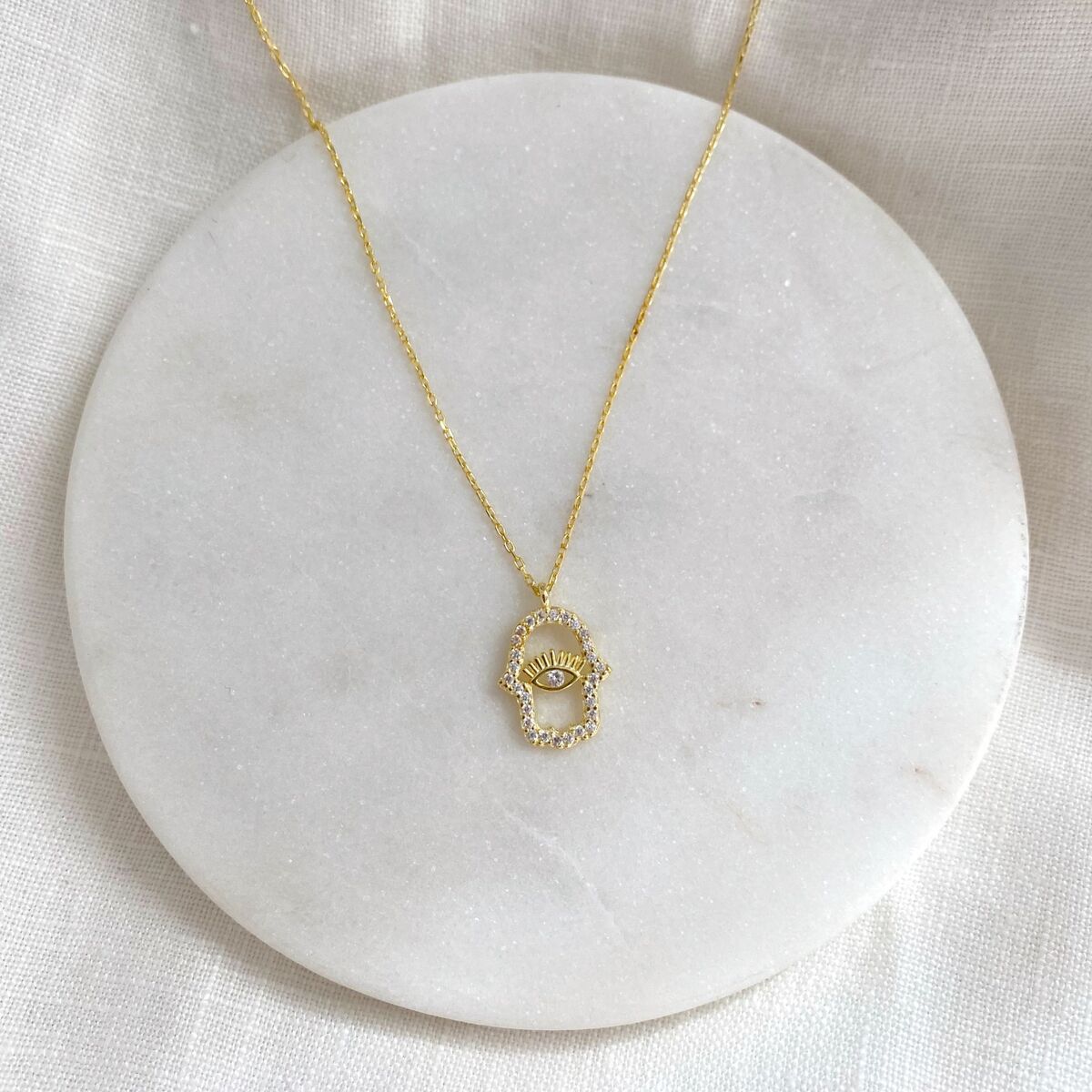 Ortası Gözlü Hamsa Kolye | 925 Gümüş - 1