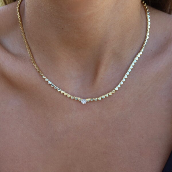 Ortası Taşlı Kalp Figürlü Choker | 925 Gümüş - Fi Season
