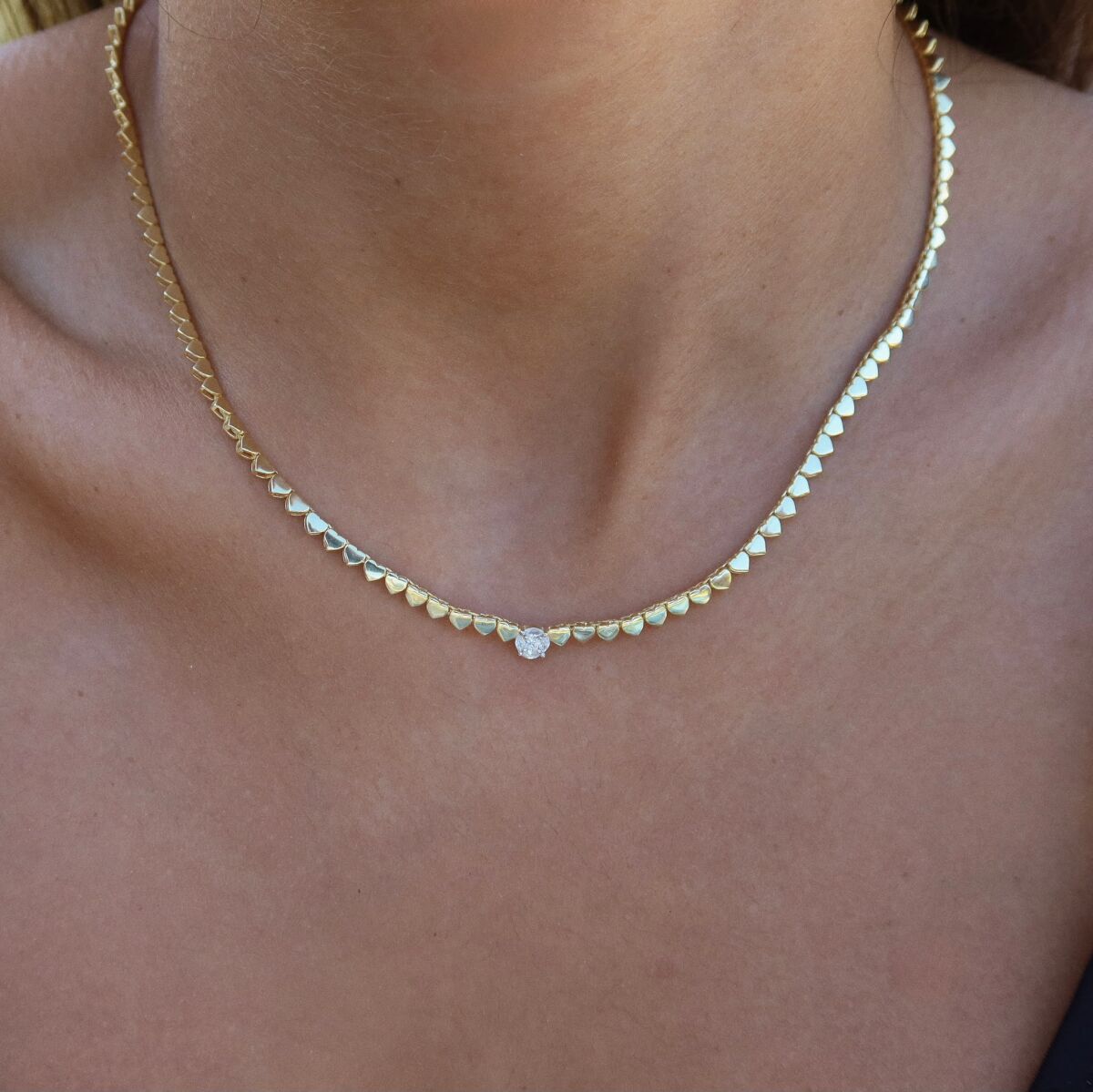 Ortası Taşlı Kalp Figürlü Choker | 925 Gümüş - 1