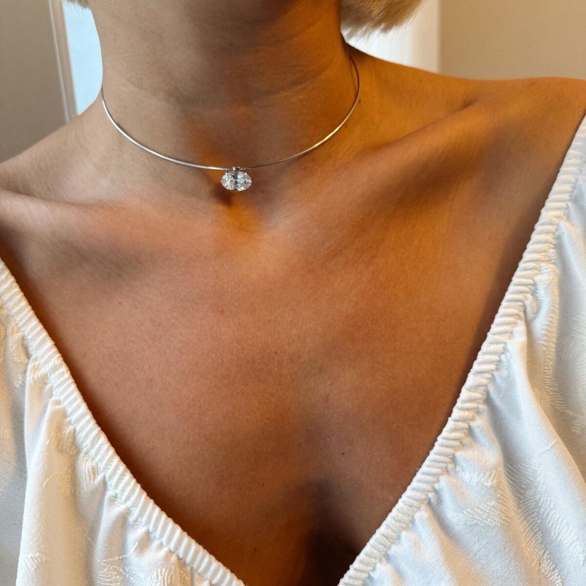 Oval Taşlı Choker | 925 Gümüş - 2