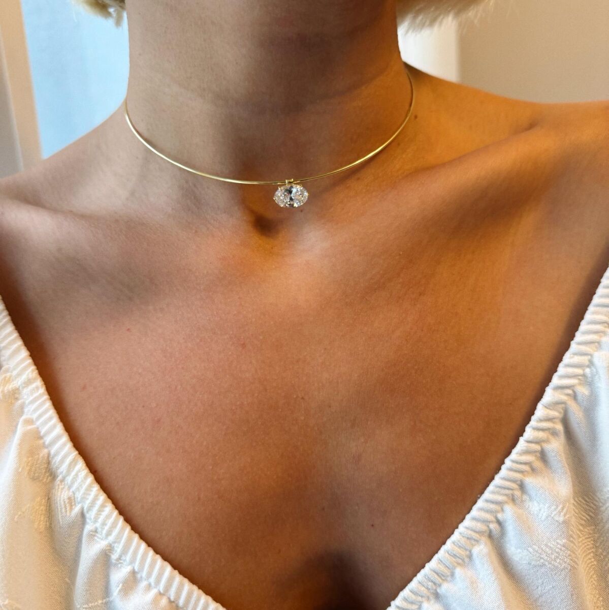 Oval Taşlı Choker | 925 Gümüş - 1