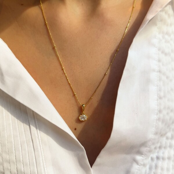 Oval Taşlı Kolye | 925 Gümüş - 1