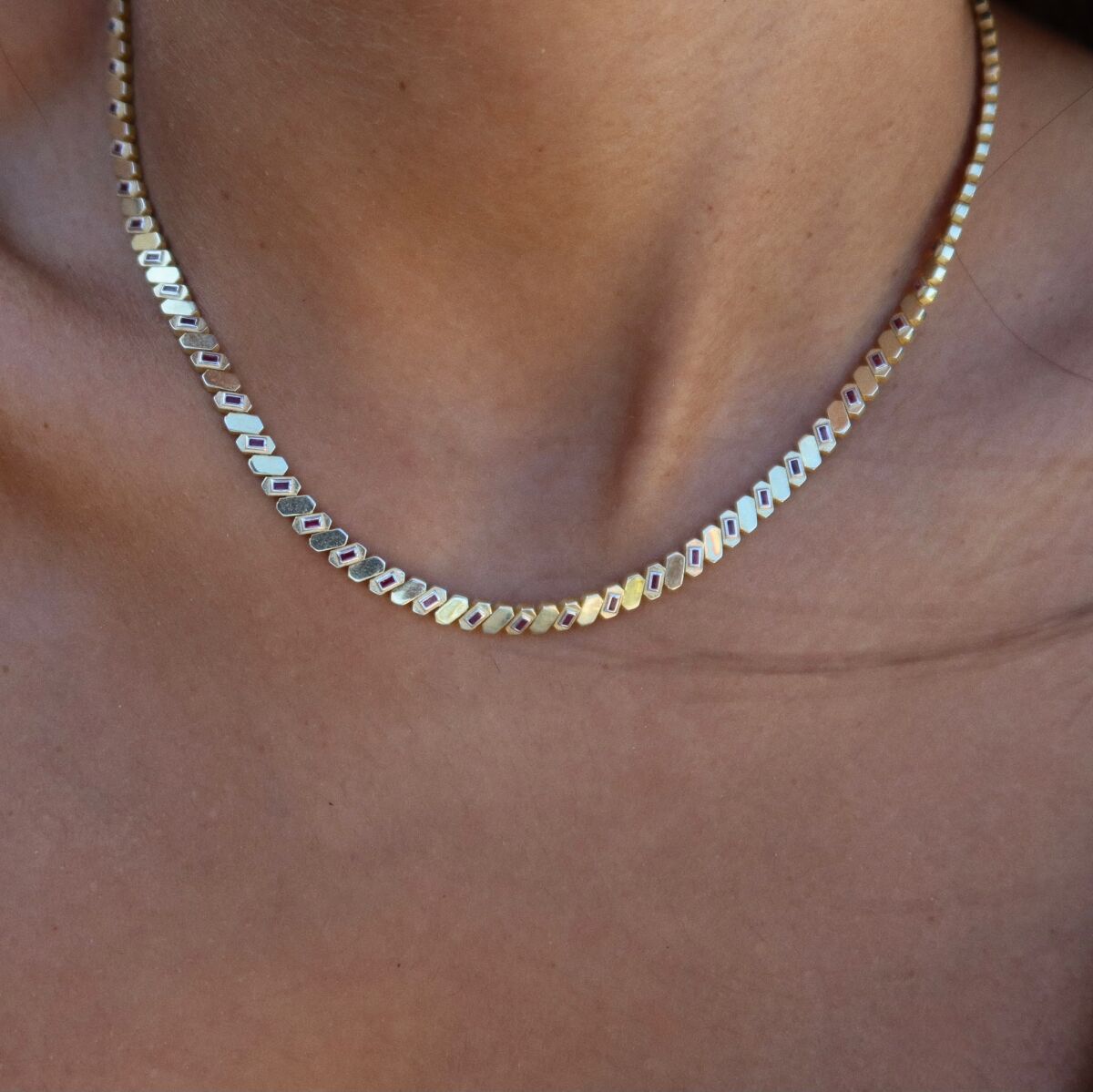 Pembe Taşlı Choker | 925 Gümüş - 2
