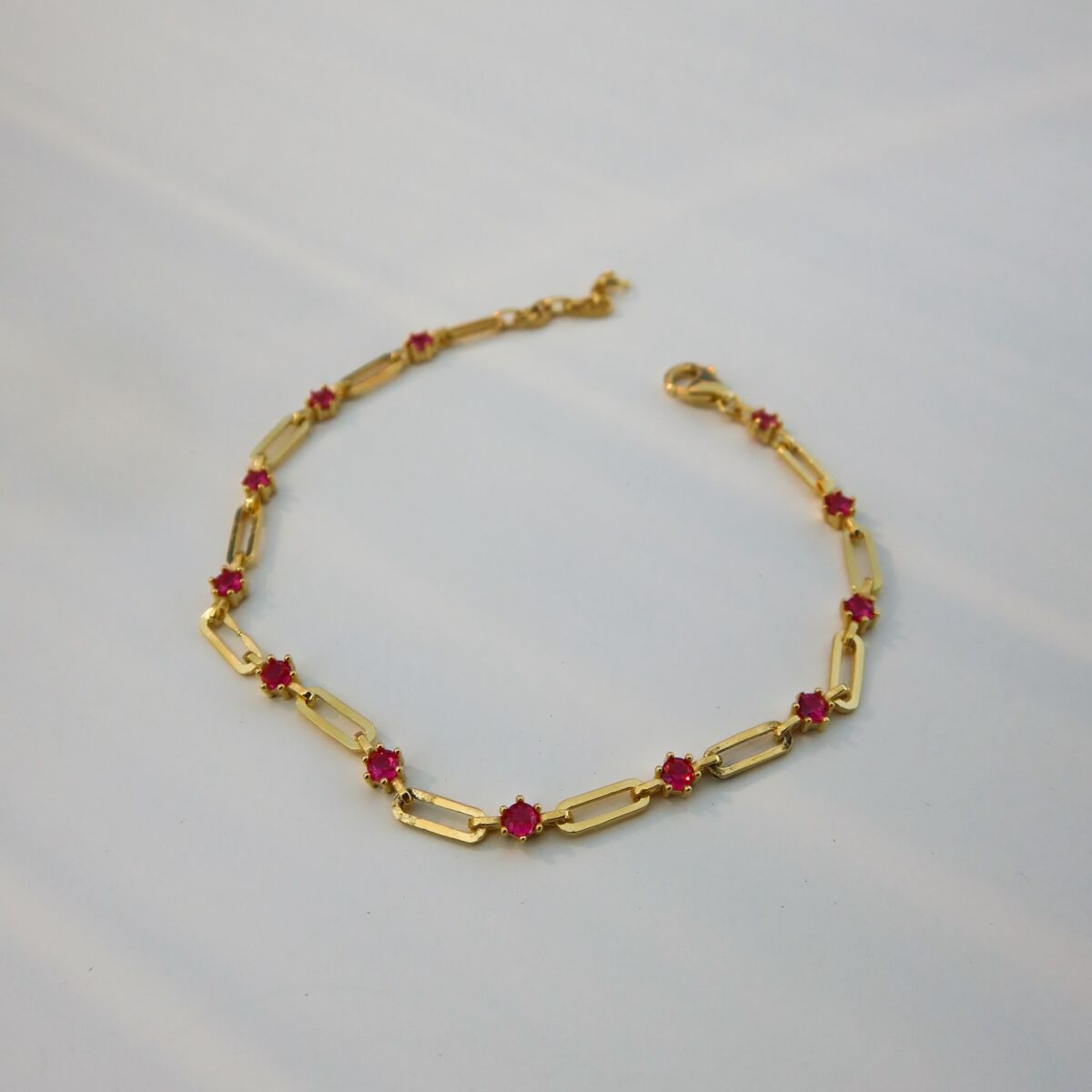 Pembe Taşlı Daire Bileklik | 925 Gümüş - 1