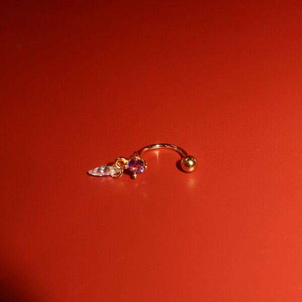 Pembe Taşlı Zincirli Piercing | 925 Gümüş - 1