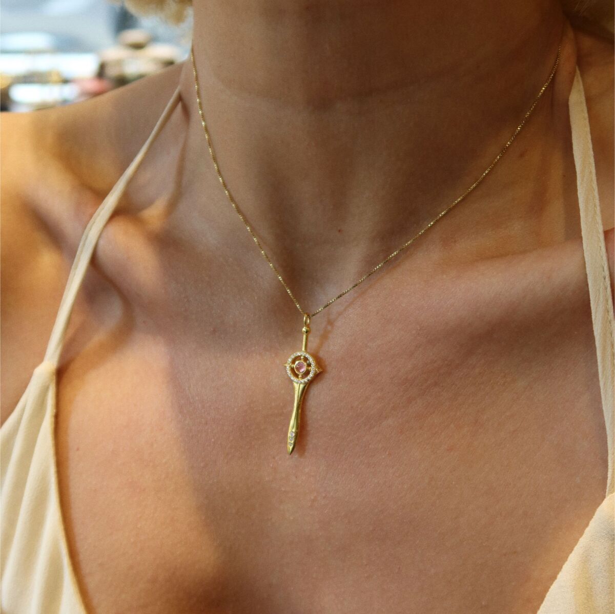 Pembe Turmalin Taşlı Kolye | 925 Gümüş - 1