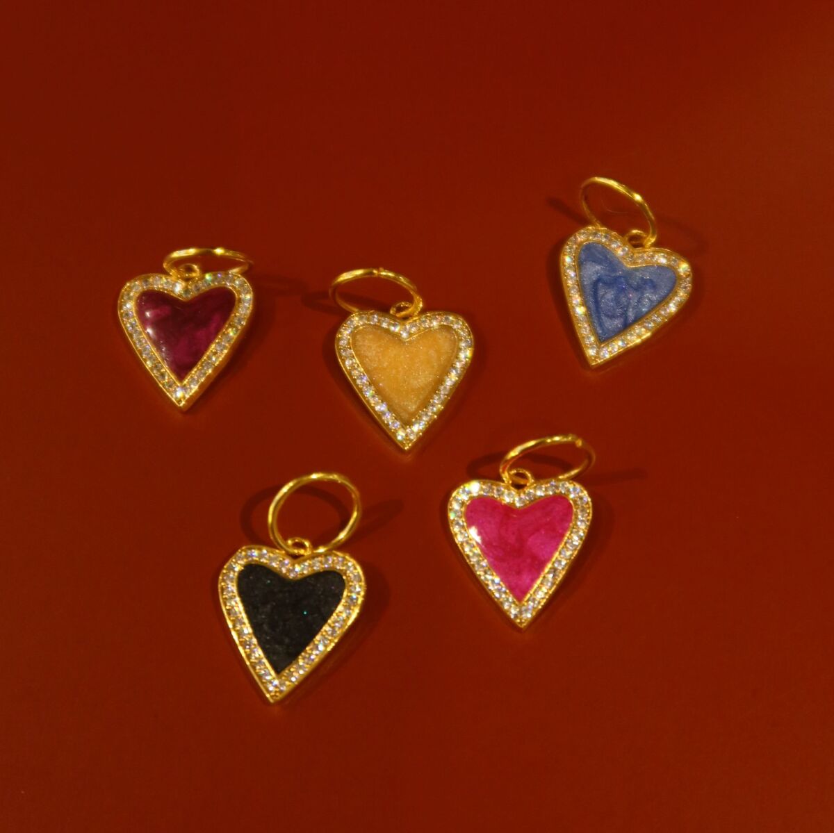 Renkli Mineli Taşlı Kalp Charm - 1
