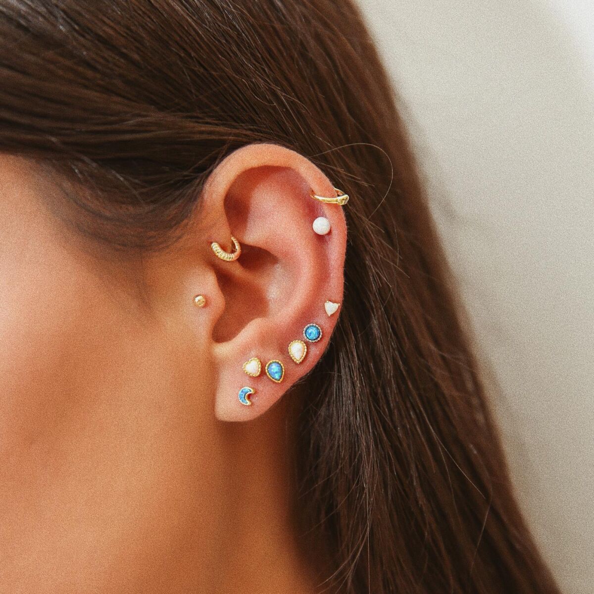 Renkli Opal Taşlı Kalp Piercing | 925 Gümüş - 1