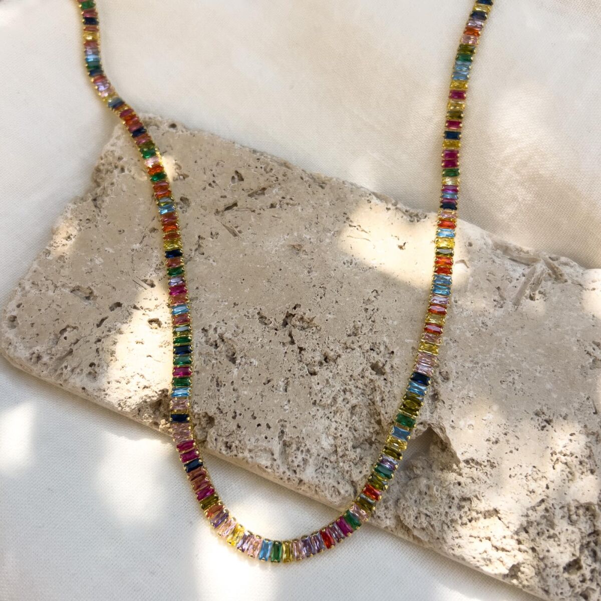 Renkli Taşlı Baget Choker | 925 Gümüş - 1