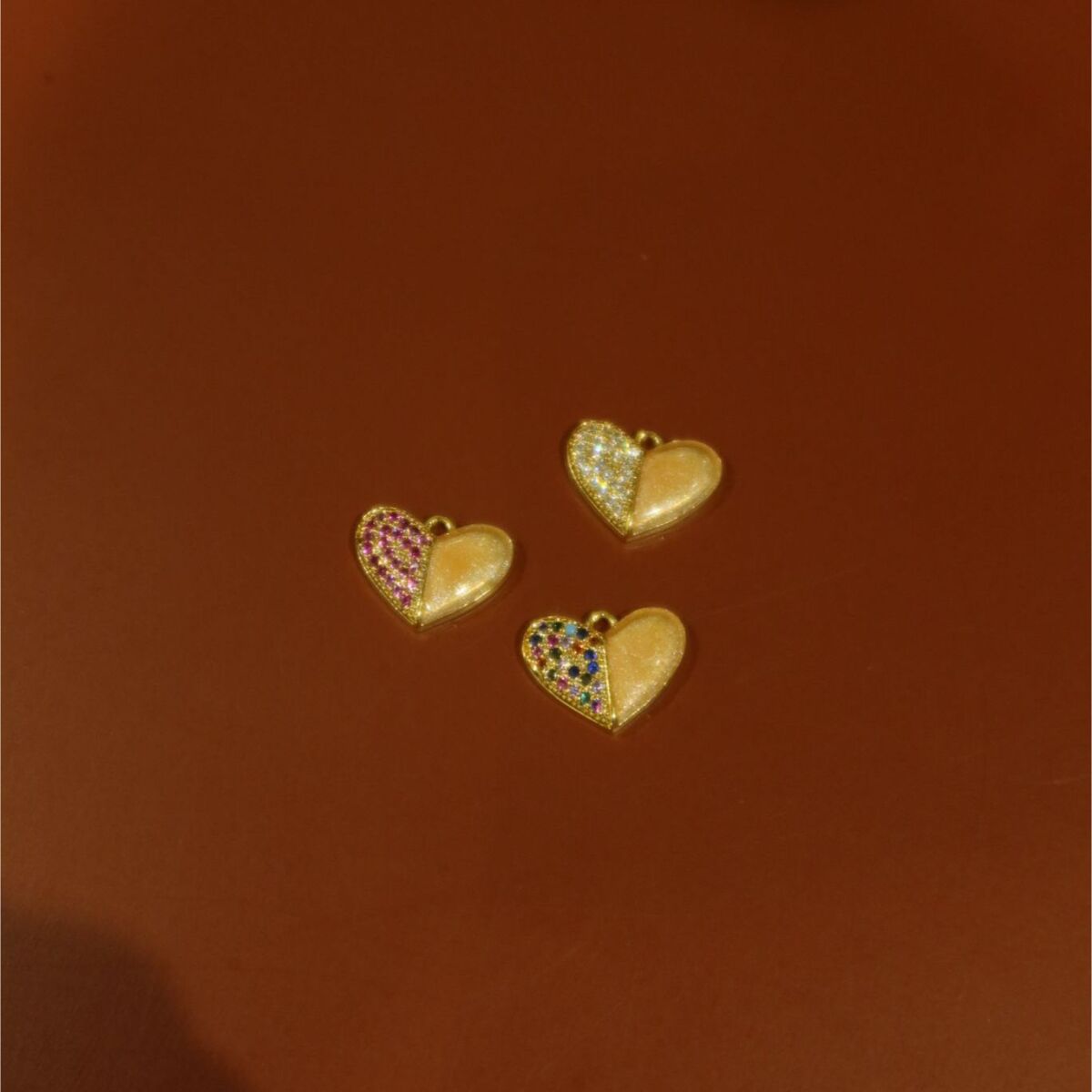 Renkli Taşlı Sedefli Kalp Figürlü Charm - 1