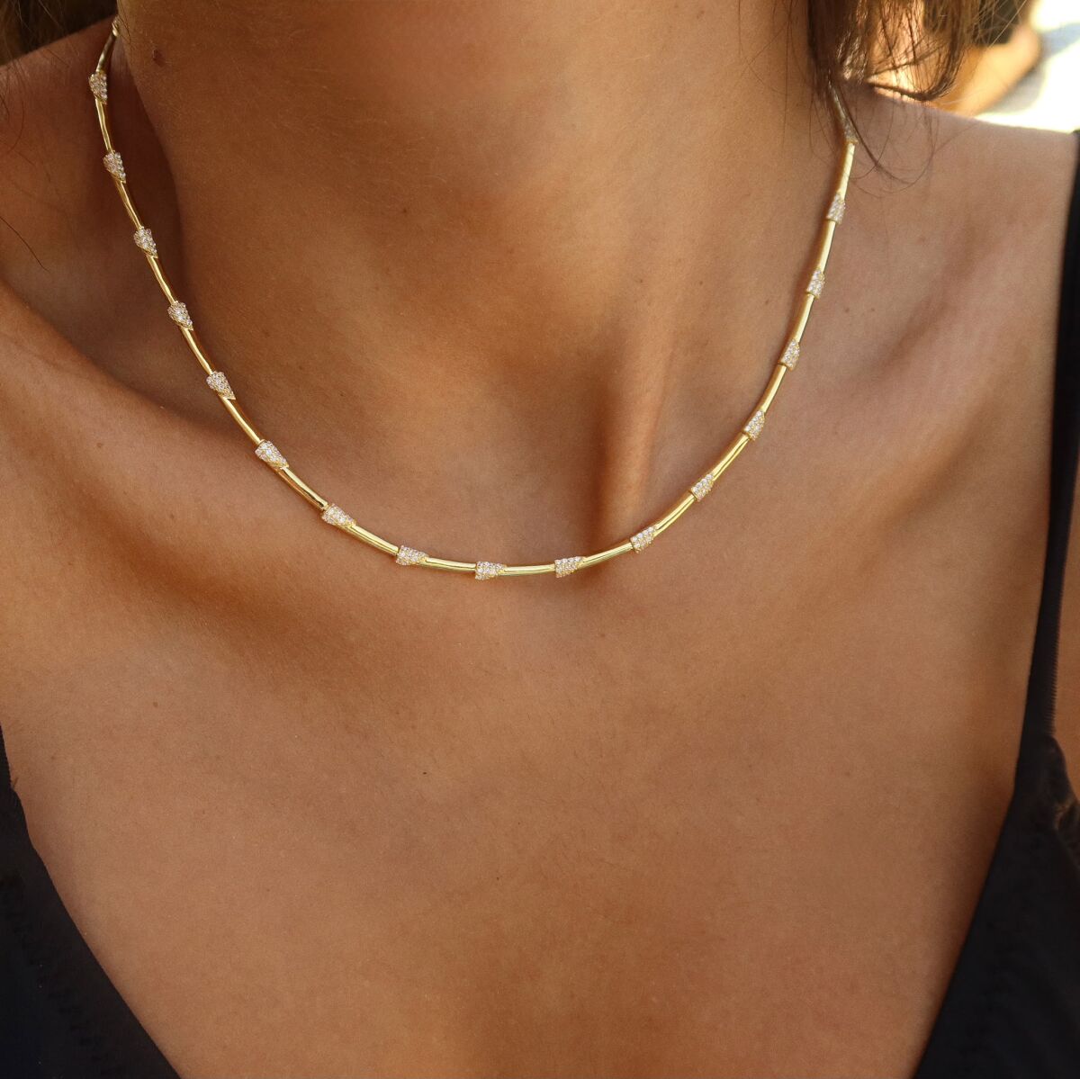 Sıralı Taşlı Choker | 925 Gümüş - 1
