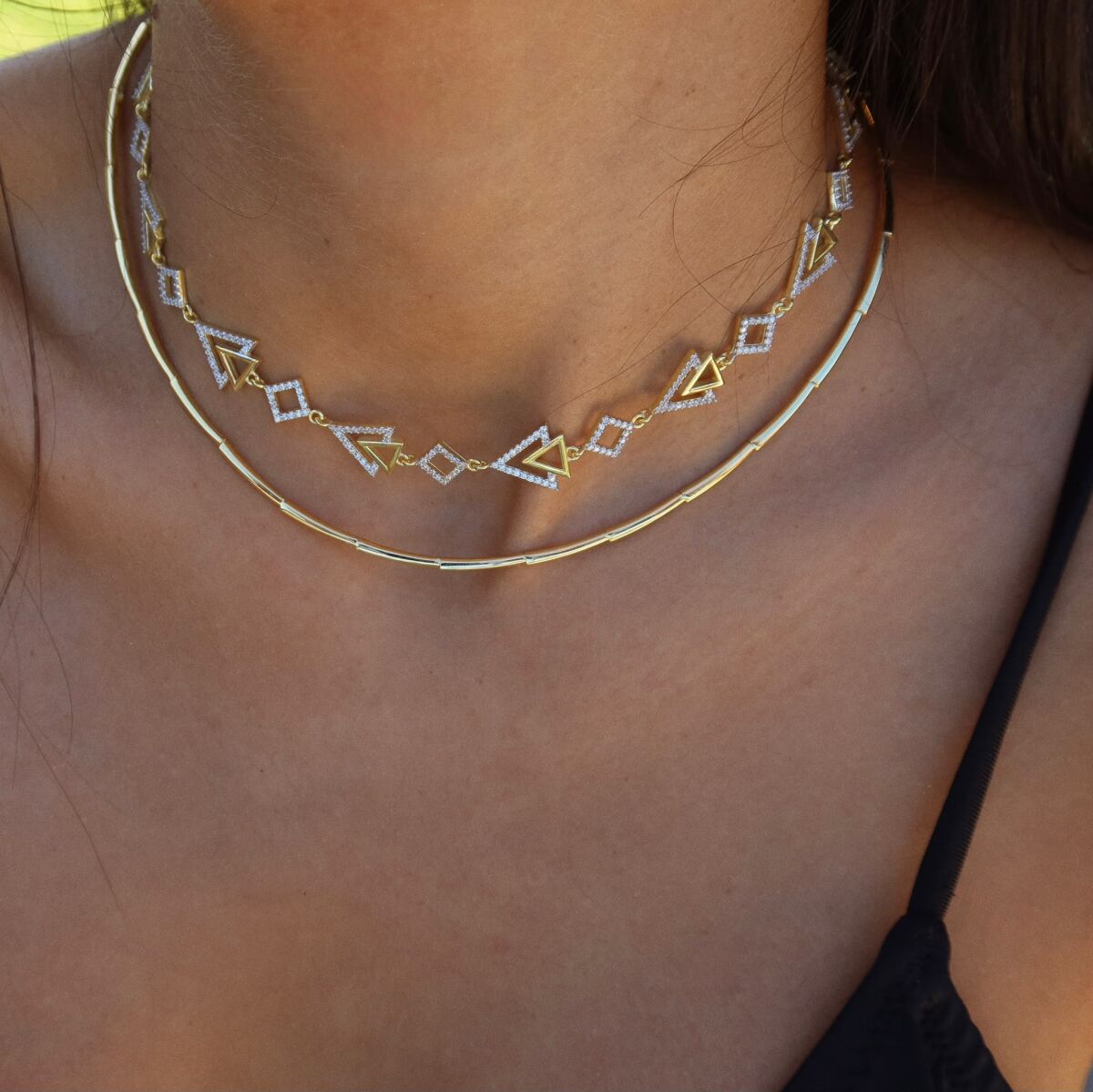 Sıralı Üçgen Taşlı Choker | 925 Gümüş - 1