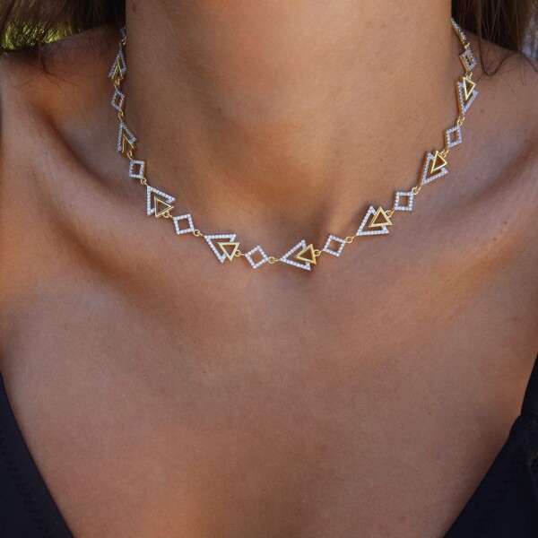 Sıralı Üçgen Taşlı Choker | 925 Gümüş - Fi Season (1)