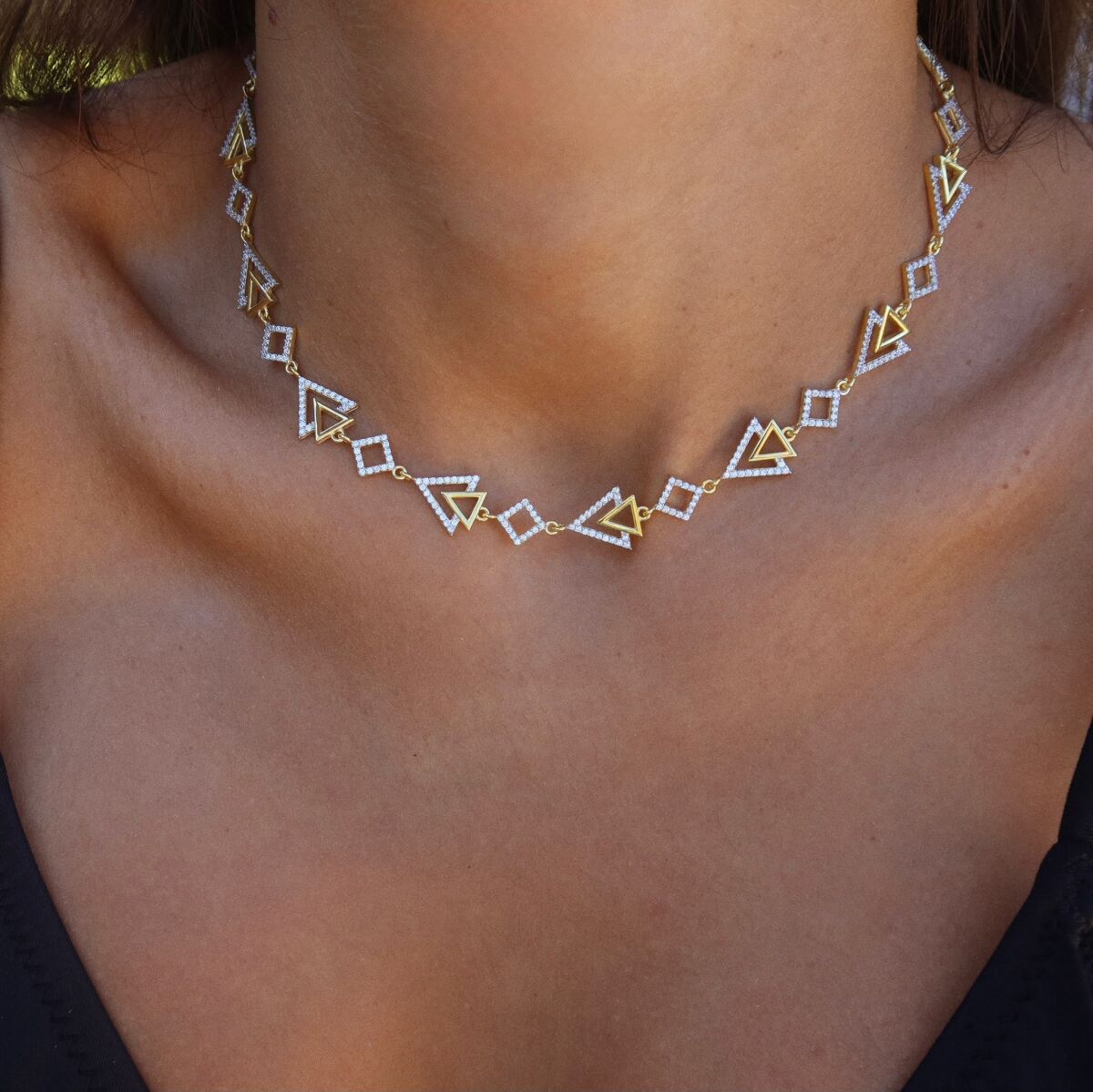 Sıralı Üçgen Taşlı Choker | 925 Gümüş - 2