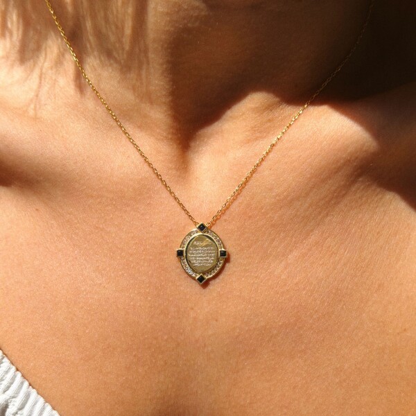 Siyah Taşlı Dua Yazılı Kolye | 925 Gümüş - 1