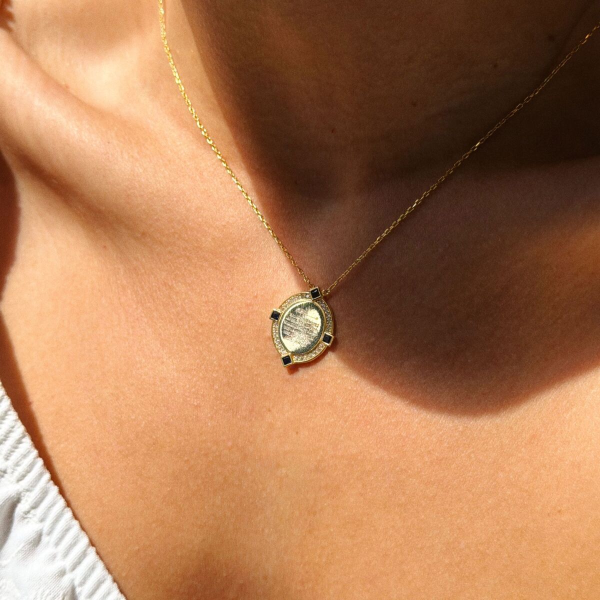 Siyah Taşlı Dua Yazılı Kolye | 925 Gümüş - 2