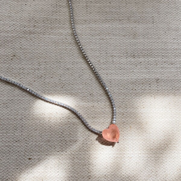 Somon Taşlı Kalp Su Yolu Choker | 925 Gümüş - Fi Season