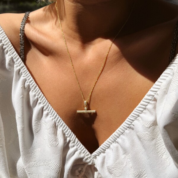 Tamamı Taşlı Çubuk Kolye | 925 Gümüş - 2