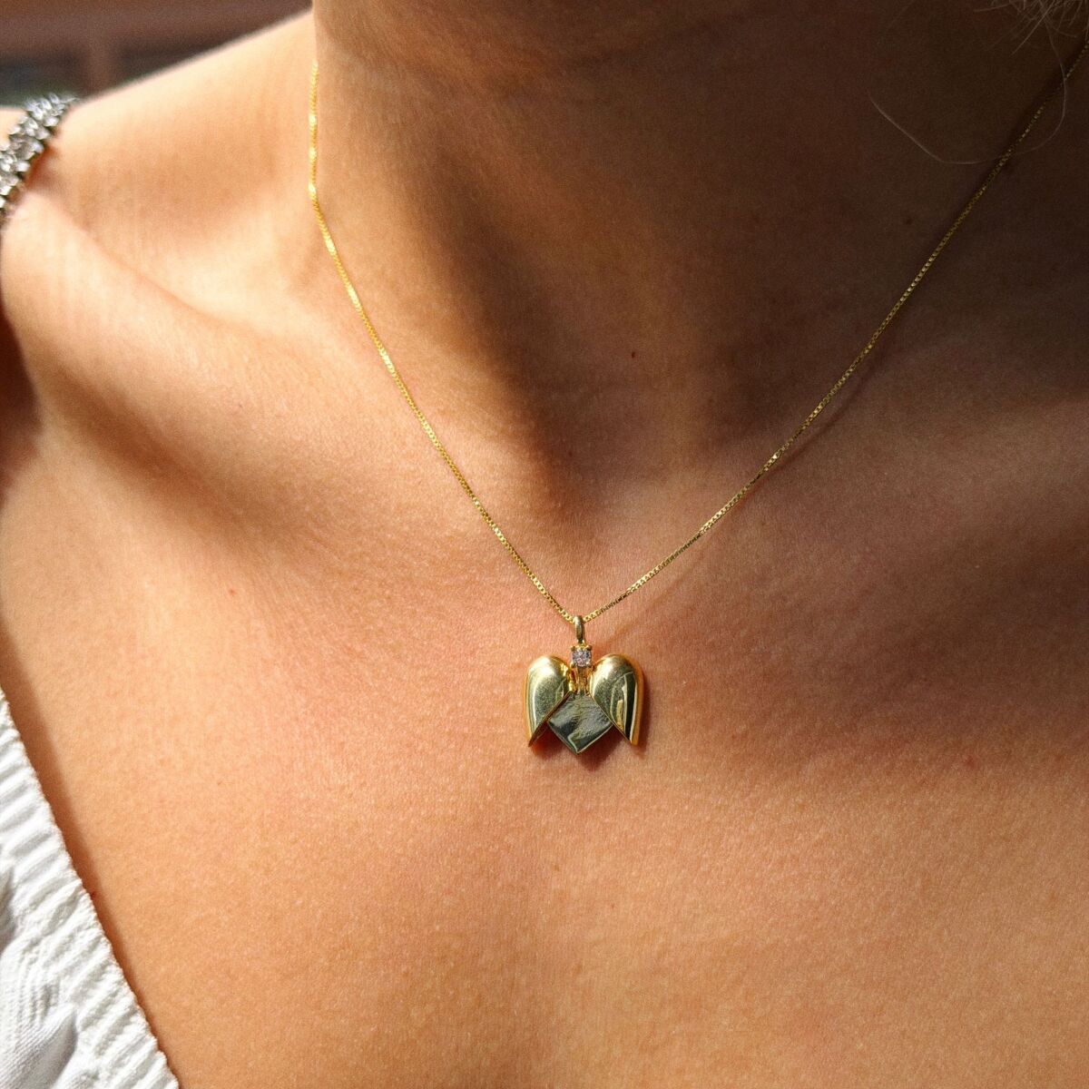 Taşlı Arası Açılan Kalp Kolye | 925 Gümüş - 2