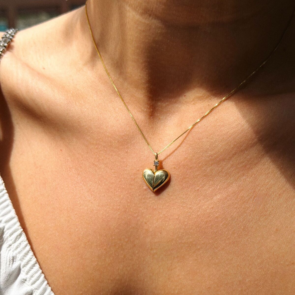 Taşlı Arası Açılan Kalp Kolye | 925 Gümüş - 1