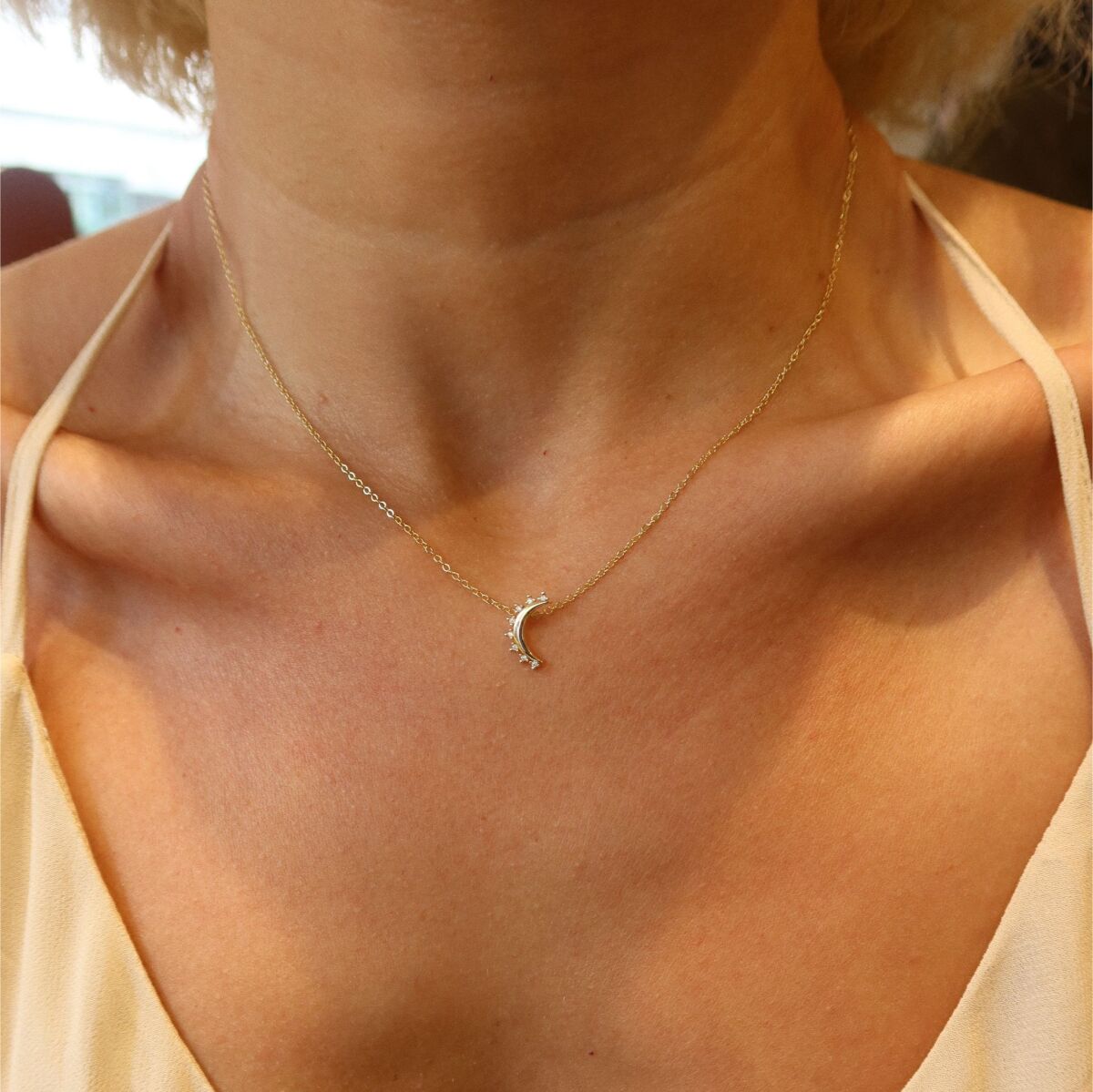 Taşlı Ay Figürlü Kolye | 925 Gümüş - 1