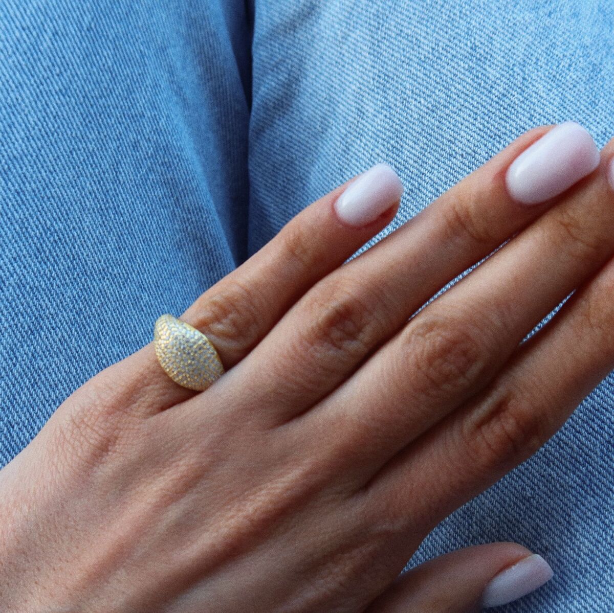 Taşlı Bombeli Serçe Parmak Yüzüğü | 925 Gümüş - 1