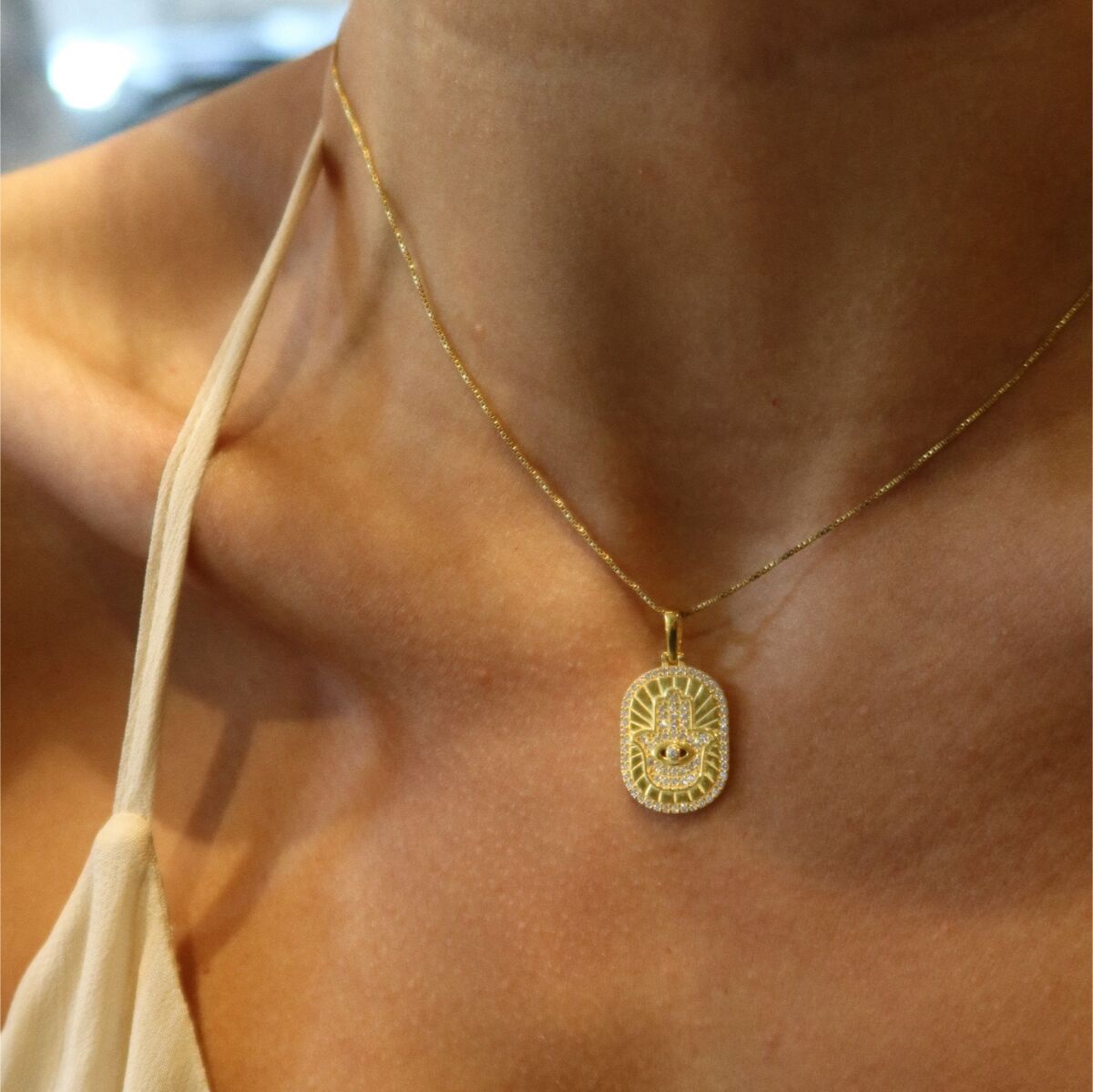 Taşlı Büyük Fatma Ana Eli Kolye | 925 Gümüş - 1